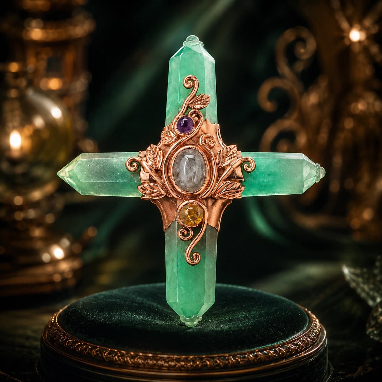 Green Crystal Cross Decor – Handcrafted Luxury Decorative Accent