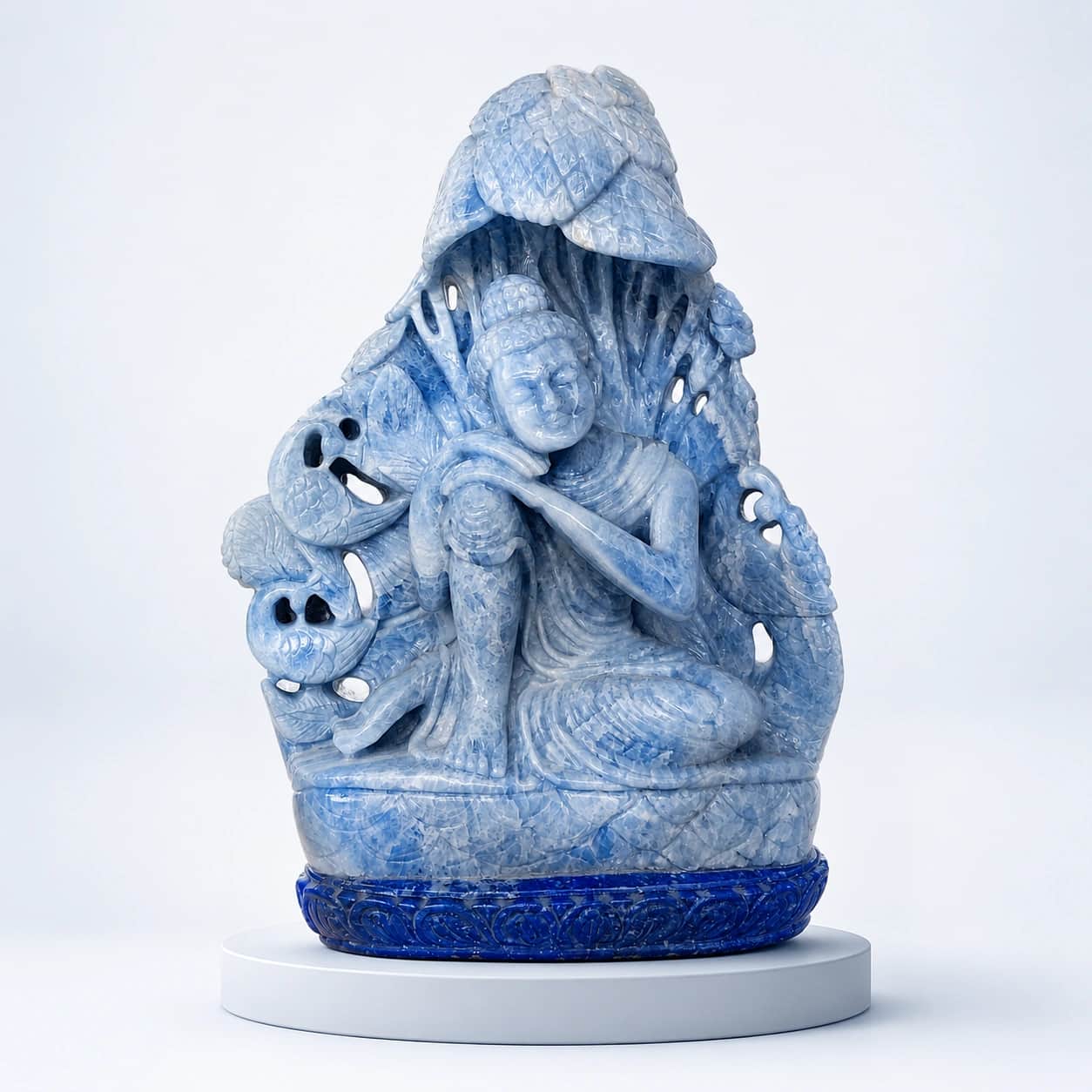 Hand-Carved Blue Calcite Sculpture with Lapis Lazuli Base 2