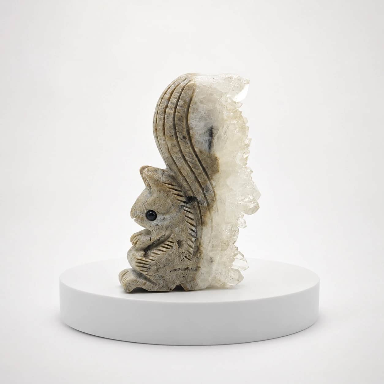 Hand-Carved Natural Agate Druzy Crystal Figurine Collection – Squirrel, Fox & Skull 2