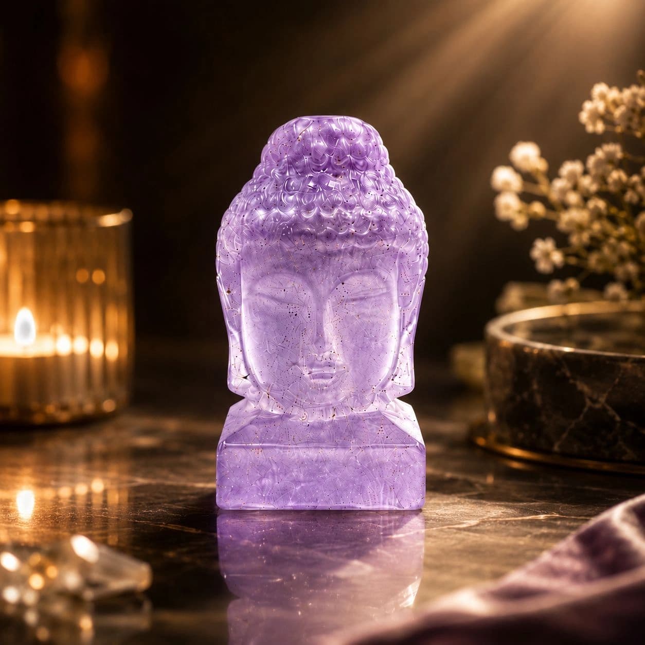 Hand-Carved Natural Crystal Buddha Head Figurine | Rainbow Fluorite, Green Fluorite & Amethyst Stone Variants | Premium Meditation & Home Decor Gift