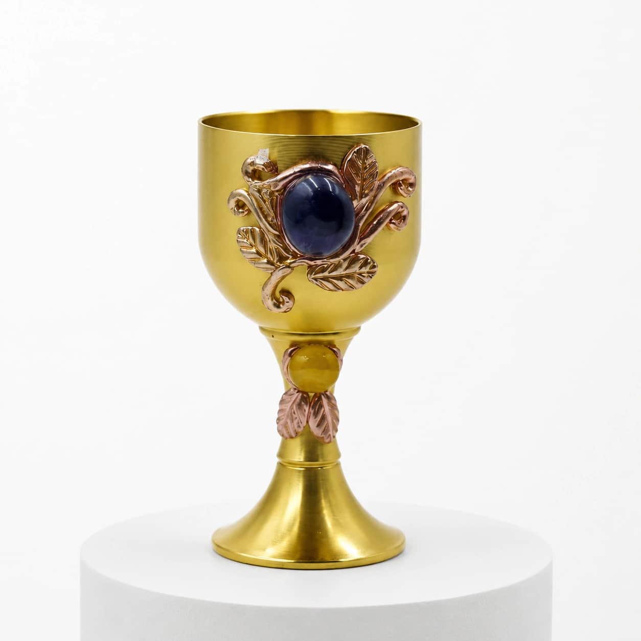 Handcrafted Copper LED Decorative Goblet with Blue Gemstone Accent 2