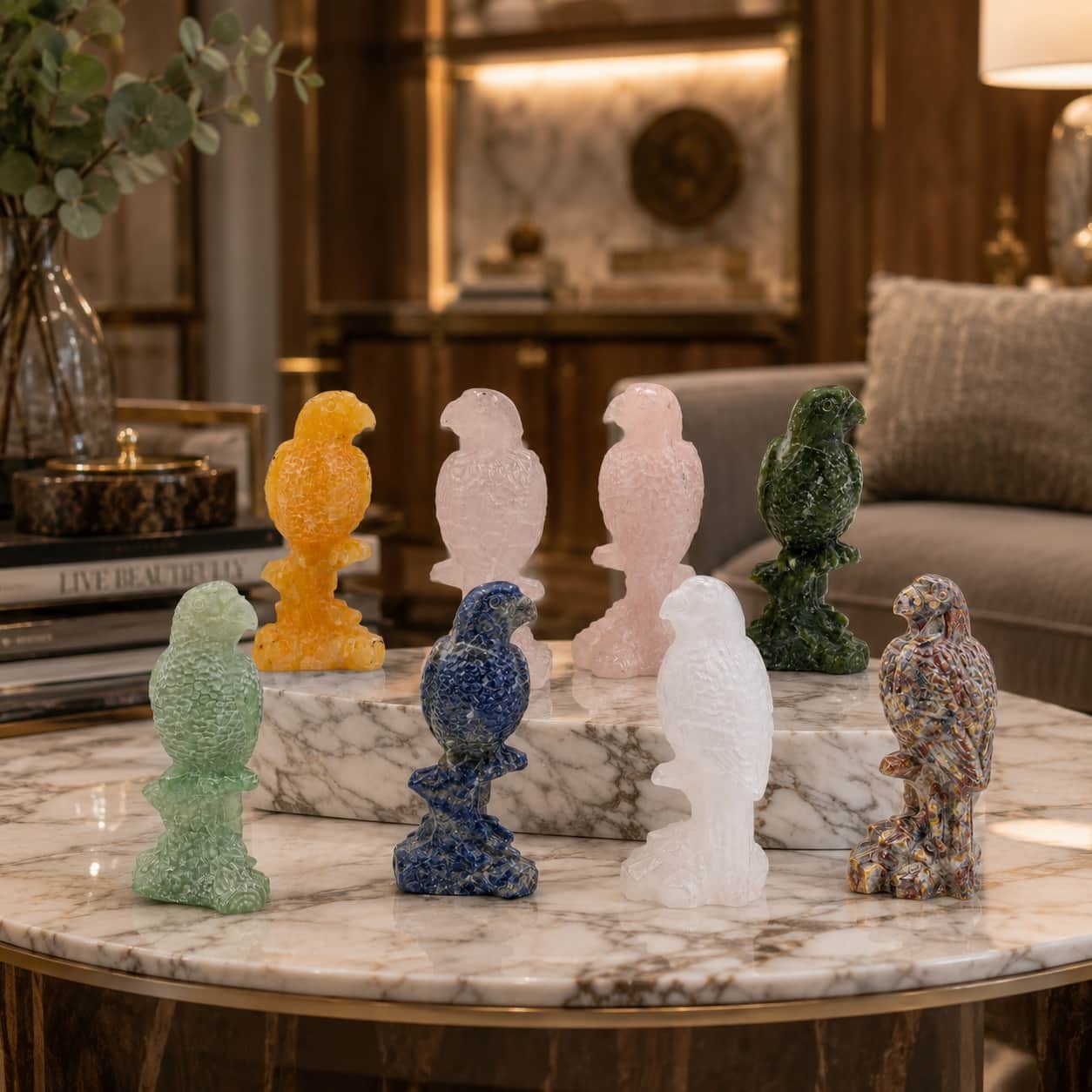Handcrafted Natural Gemstone Bird Figurine Collection - 8 Stone Variants 1