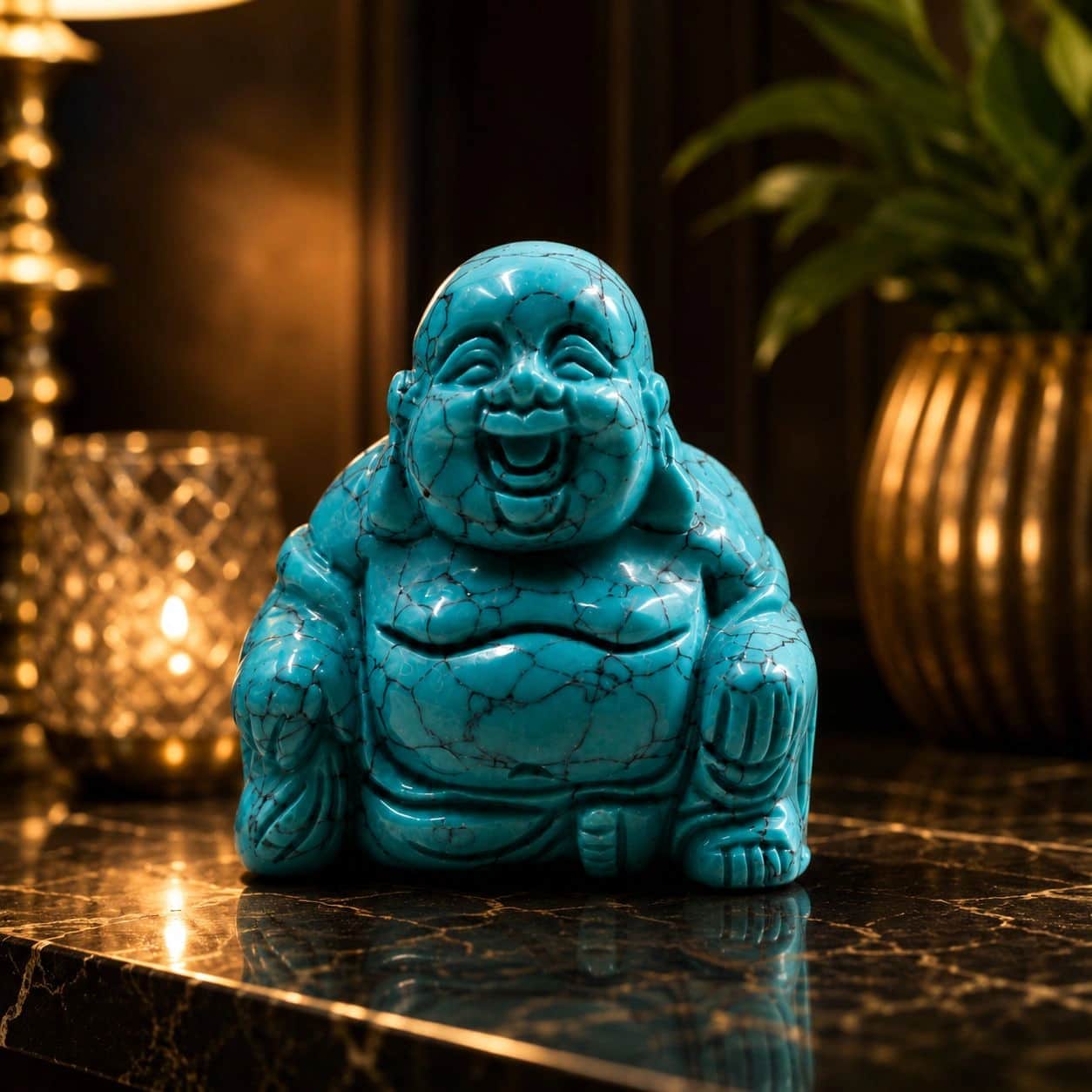Handcrafted Natural Gemstone Laughing Buddha Statue - Small Vastu Feng Shui Decor 1