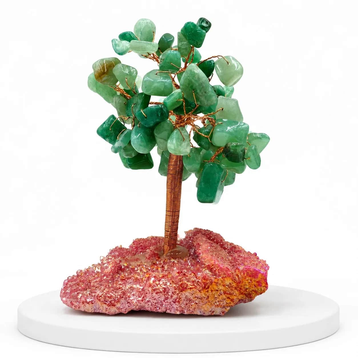 Handcrafted Natural Gemstone Tree Decor with Copper Wire & Crystal Cluster Base – 72 Beads 2