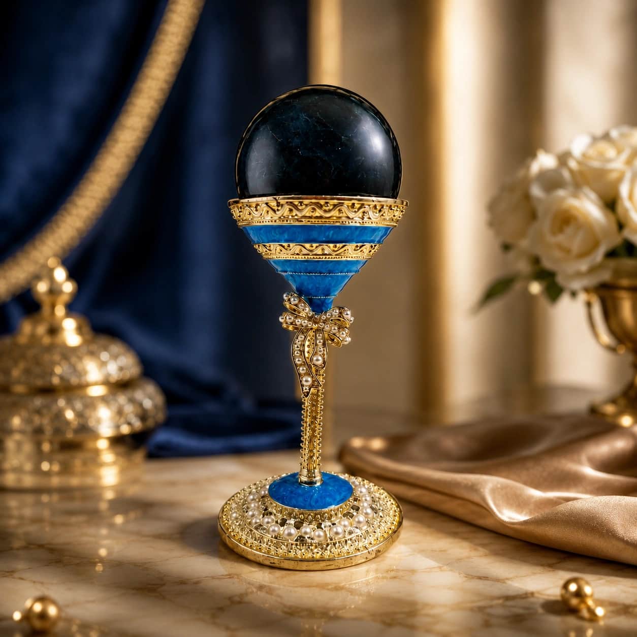 Labradorite Luxury Orb Showpiece with Blue Pearl Stand 1