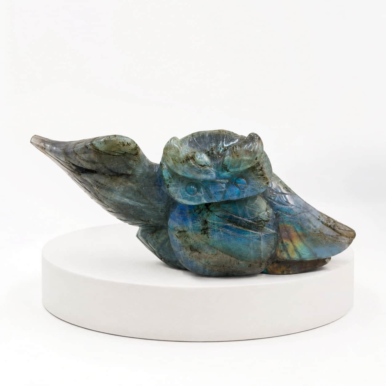 Labradorite Owl Figurine Hand-Carved Natural Stone Décor 2