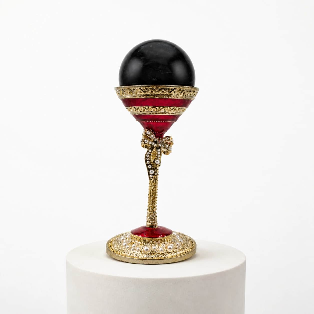 Labradorite Red Luxury Orb Showpiece with Pearl Stand 2
