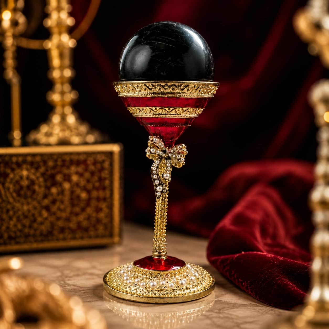 Labradorite Red Luxury Orb Showpiece with Pearl Stand 1