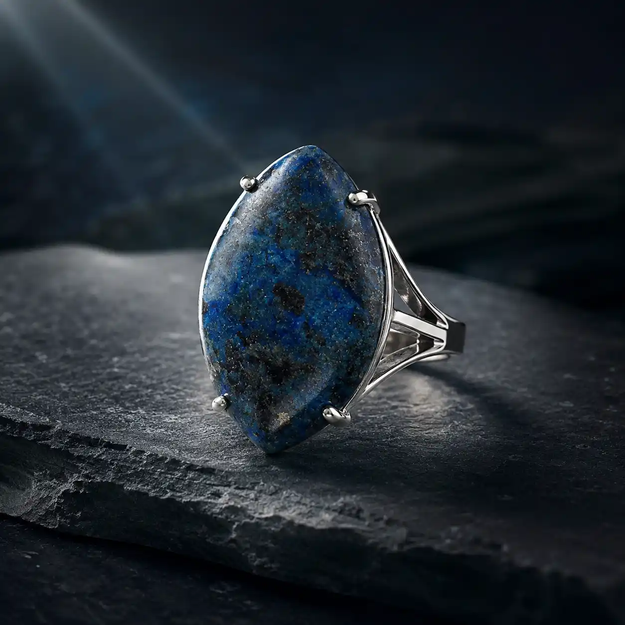 Lapis Lazuli Adjustable Ring - Pure Copper Band, Silver-Tone Finish 1