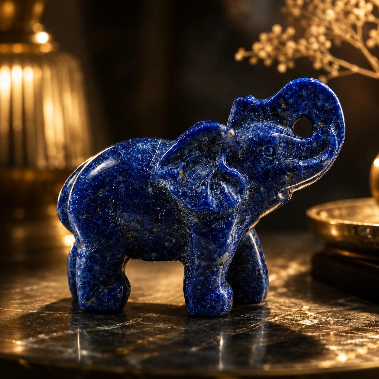 Sodalite Stone Elephant Stone Figurine – Hand-Carved Natural Blue Crystal Decor for Home, Office & Gifting