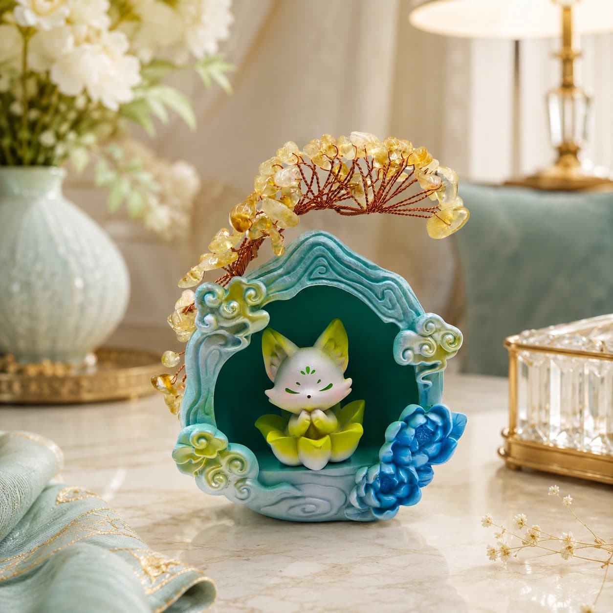 Lotus Fox Citrine Crystal Tree Decorative Showpiece