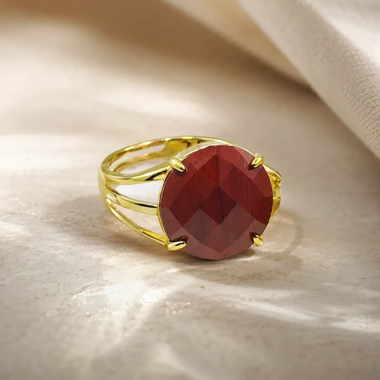 Luxury Adjustable Red Jasper Statement Ring - Pure Copper Band, Round Faceted Natural Stone 1