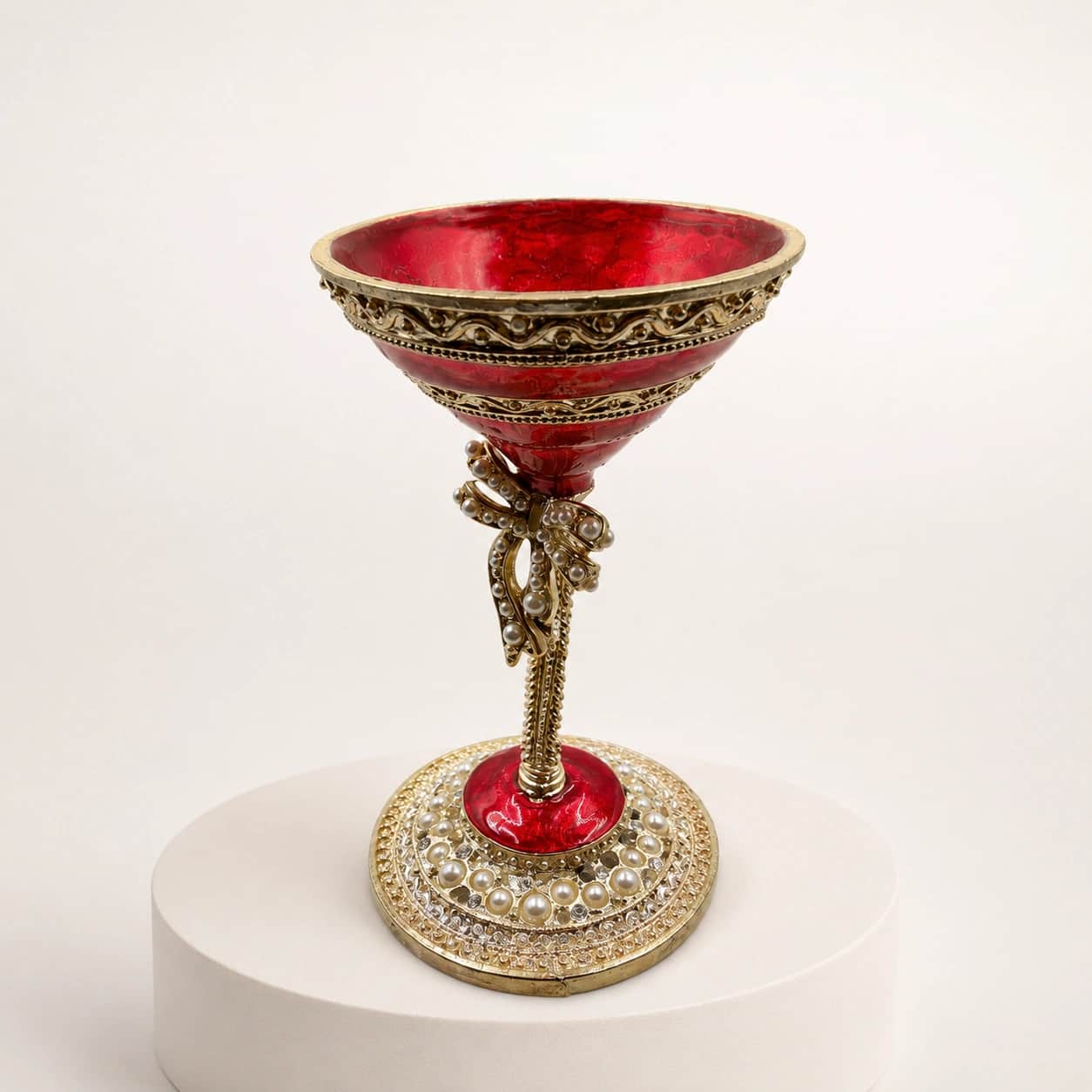 Luxury Red Decorative Chalice with Pearl Embellished Base 2