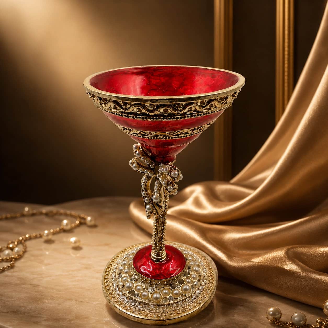 Luxury Red Decorative Chalice with Pearl Embellished Base 1
