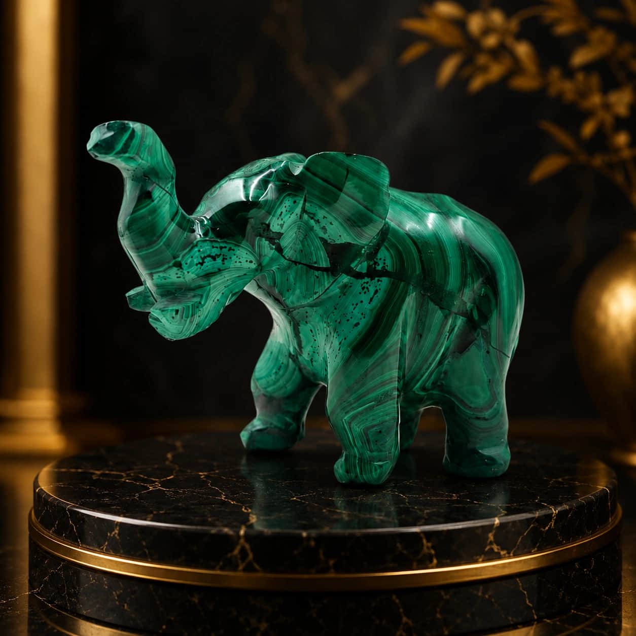 Malachite Elephant Figurine | Hand-Carved Polished Green Stone Animal Sculpture | Natural Stone Home Decor Gift 1
