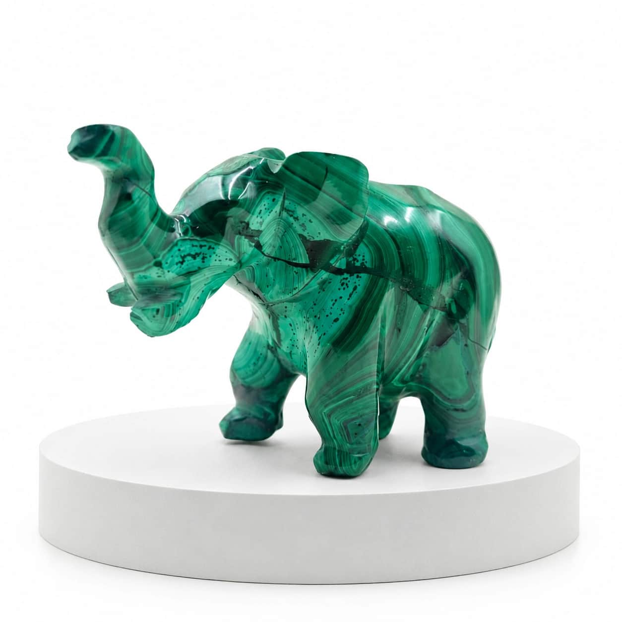Malachite Elephant Figurine | Hand-Carved Polished Green Stone Animal Sculpture | Natural Stone Home Decor Gift 2