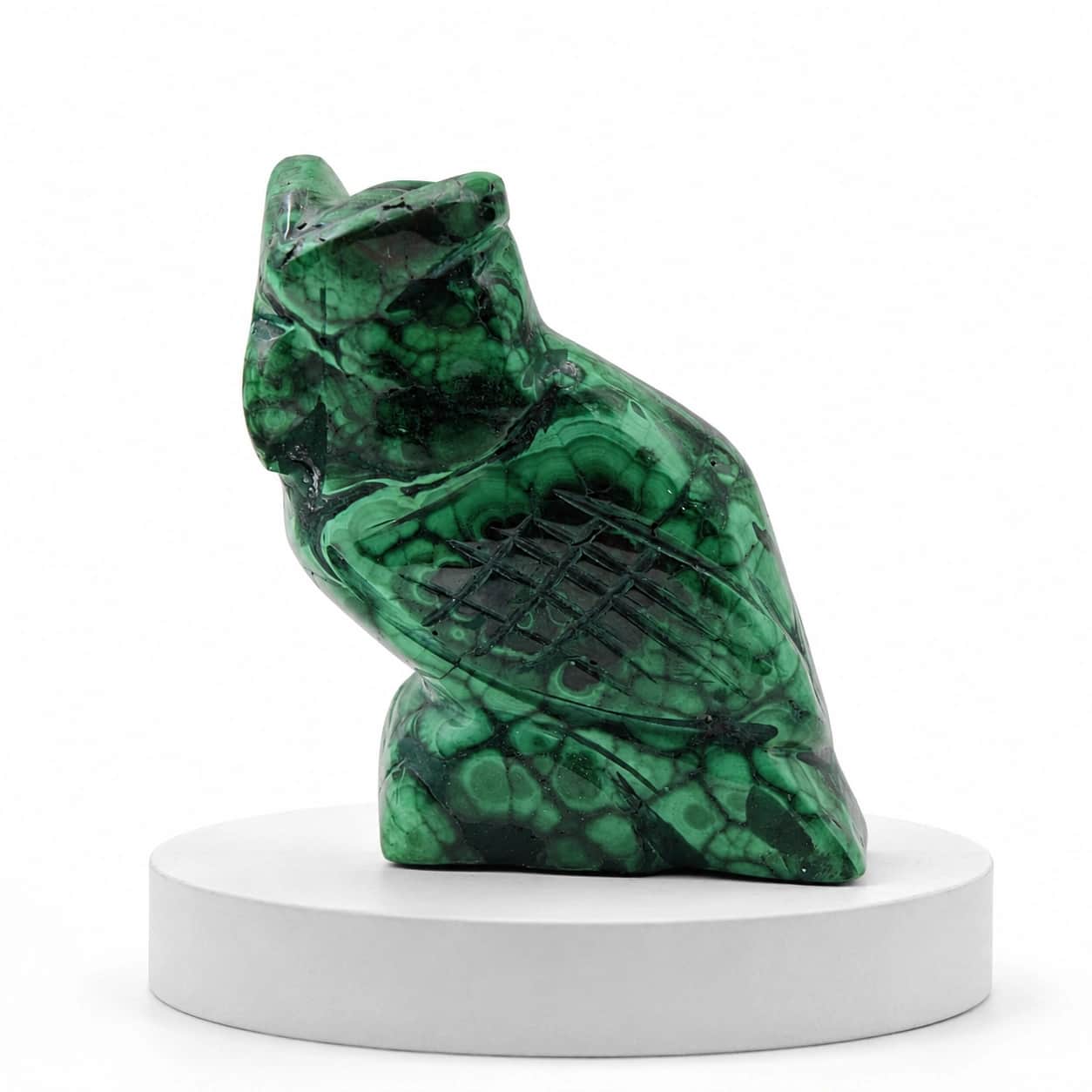 Malachite Owl Figurine - Hand-Carved Natural Malachite Stone Decor 2