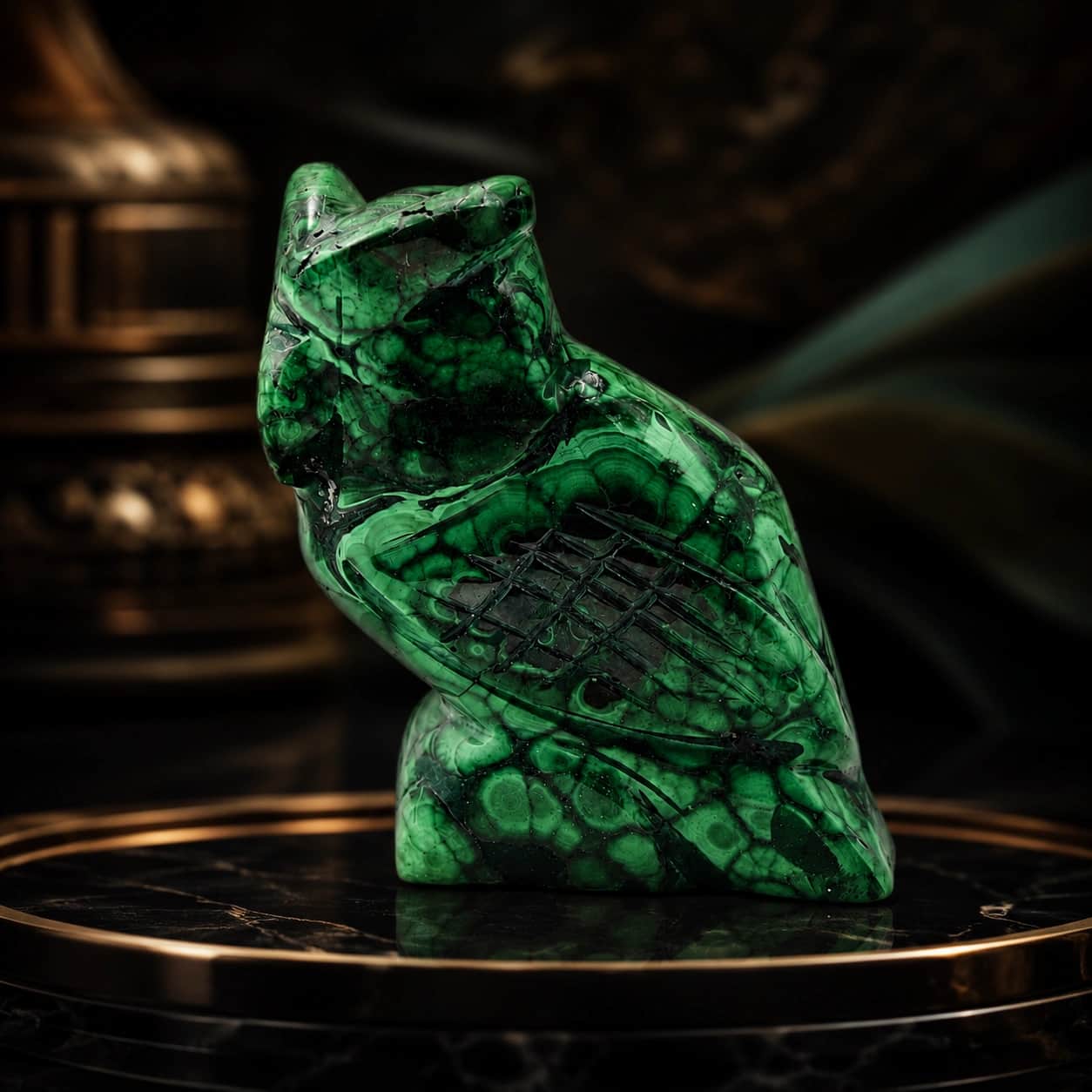 Malachite Owl Figurine - Hand-Carved Natural Malachite Stone Decor 1