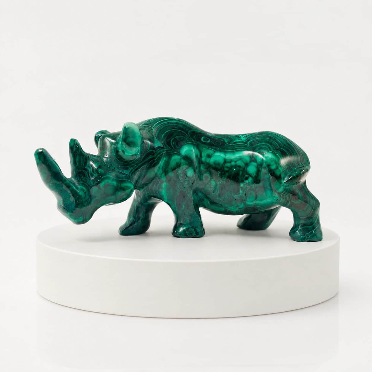 Malachite Rhino Figurine | Hand-Carved Polished Decorative Stone Animal Sculpture | Luxury Green Stone Home Decor Gift 2