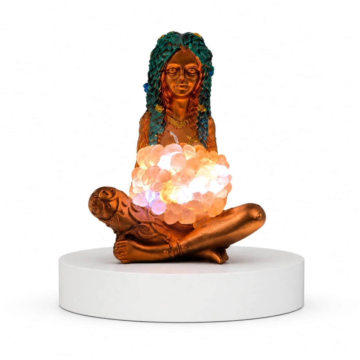 Meditating Goddess LED Crystal Rose Quartz — Small | Antique Bronze Polyresin with Natural Crystal Orb & Built-in USB LED | Spiritual Home Décor & Gift 2