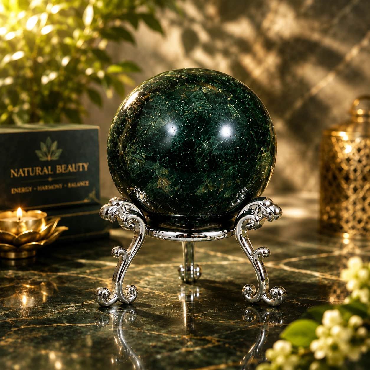Moss Agate Sphere Natural Gemstone Crystal Ball for Growth, Abundance & Balance (4.6 cm, ~130 g) 1