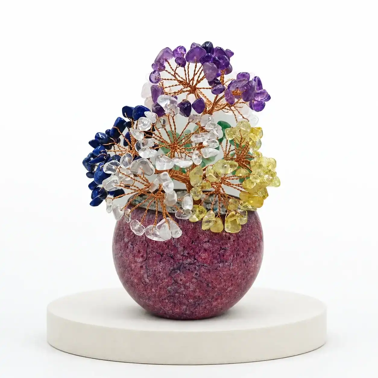 Multi Stone Tree | Handcrafted Crystal Tree Decor with Natural Gemstone Chips & Copper Wire | Pink Ceramic Pot 2