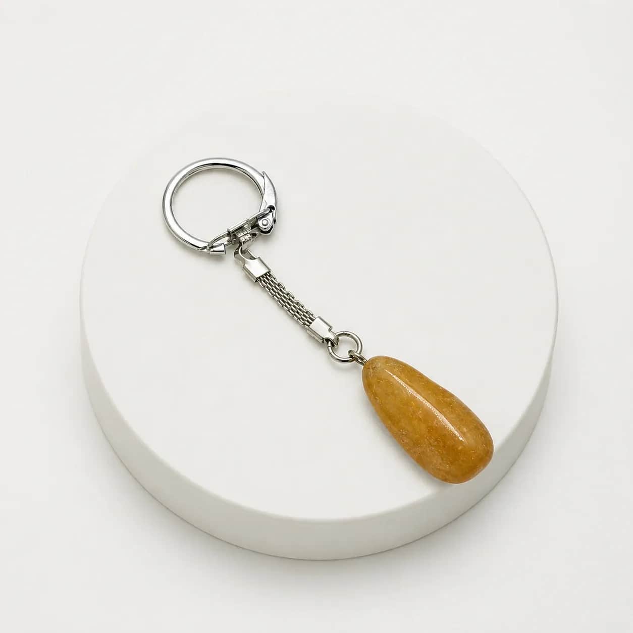Natural Amber Polished Stone Keychain with Silver-Tone Ring | Handcrafted Luxury Accessory 2
