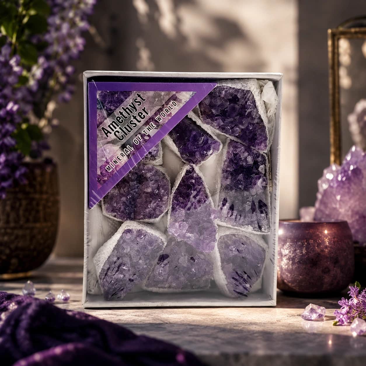 Natural Amethyst Cluster Gift Box / Premium Crystal Decorative Gift Set 1