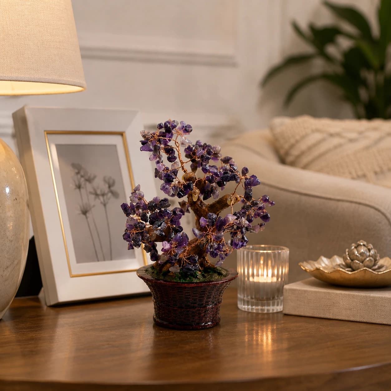 Natural Amethyst Crystal Tree - Handcrafted Gemstone Bonsai Tree with Real Amethyst Stones for Peace, Protection & Positive Energy | Vastu & Feng Shui Home Decor