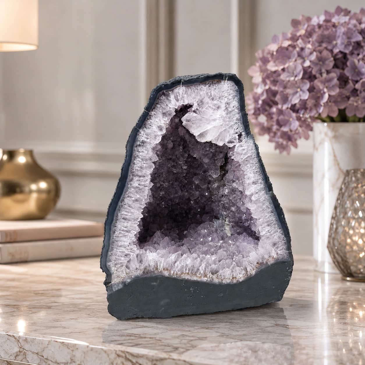 Natural Amethyst Geode Decorative Crystal Showpiece - 15 KG, 13 Inch 1