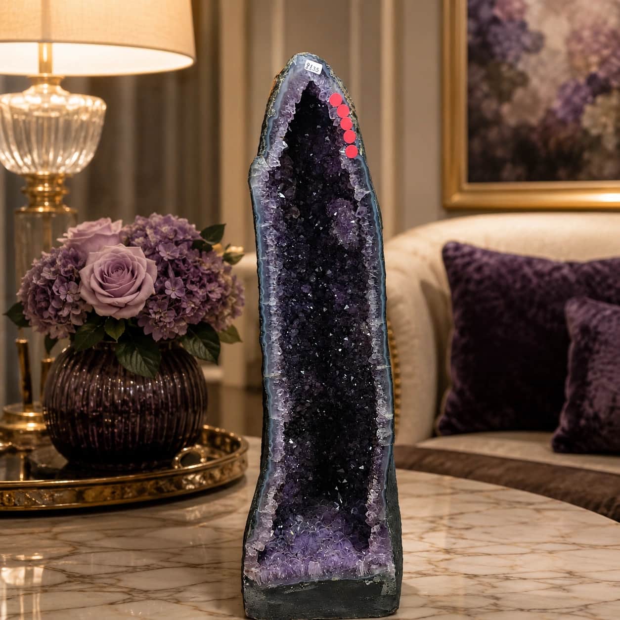 Natural Amethyst Geode Decorative Showpiece - 21 KG, 26.2 Inch Premium Purple Crystal Cathedral 1
