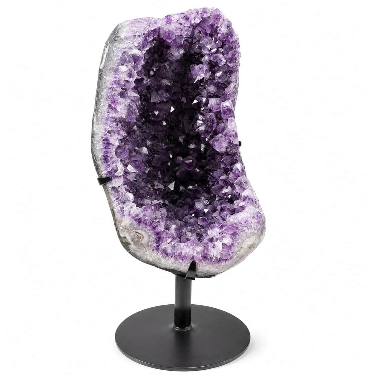 Natural Amethyst Geode Decorative Showpiece on Metal Stand 2