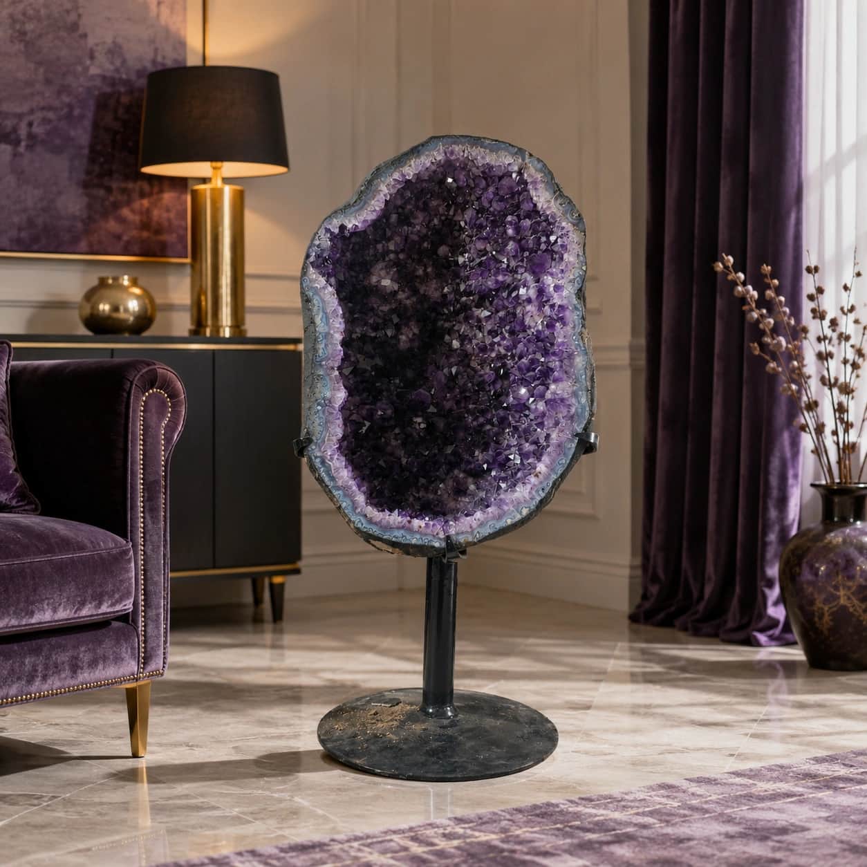 Natural Amethyst Geode Decorative Showpiece on Metal Stand - 73 KG, 41 Inch 1