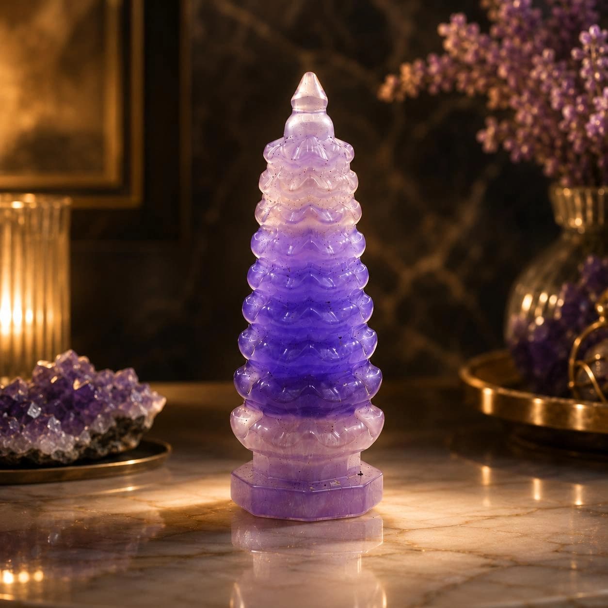 Natural Amethyst Spiral Tower | Hand Carved Purple Crystal Tower for Home Décor, Meditation & Spiritual Gift