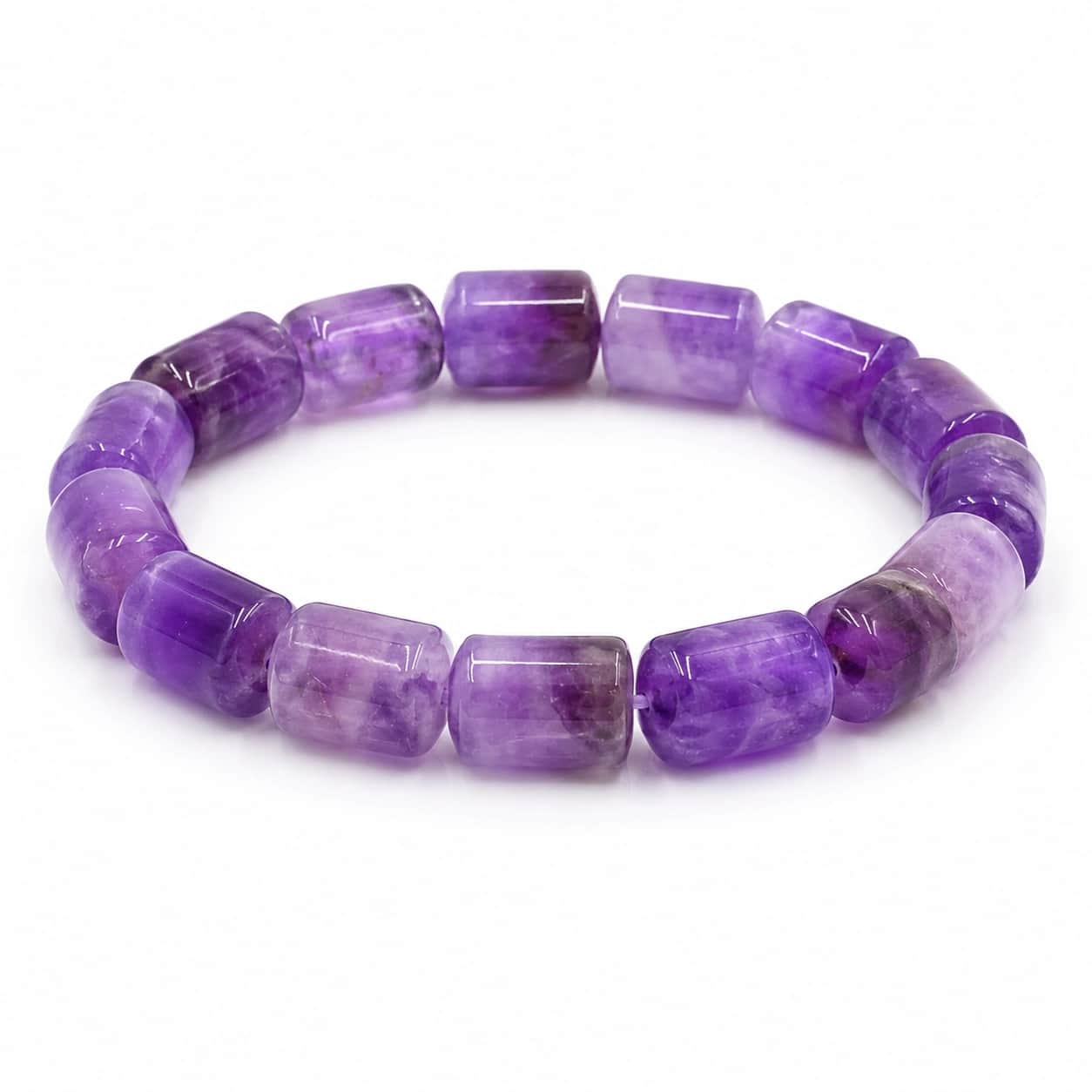 Natural Amethyst Tile Bracelet – Barrel Bead Stretch Bracelet for Calmness, Intuition, Protection & Spiritual Balance | Premium Healing Crystal Jewellery 2