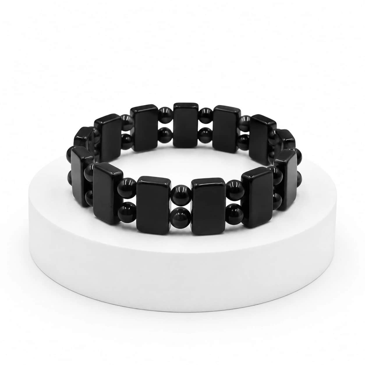 Natural Black Obsidian Rectangular Stone Bracelet | Polished Elastic Bracelet 2