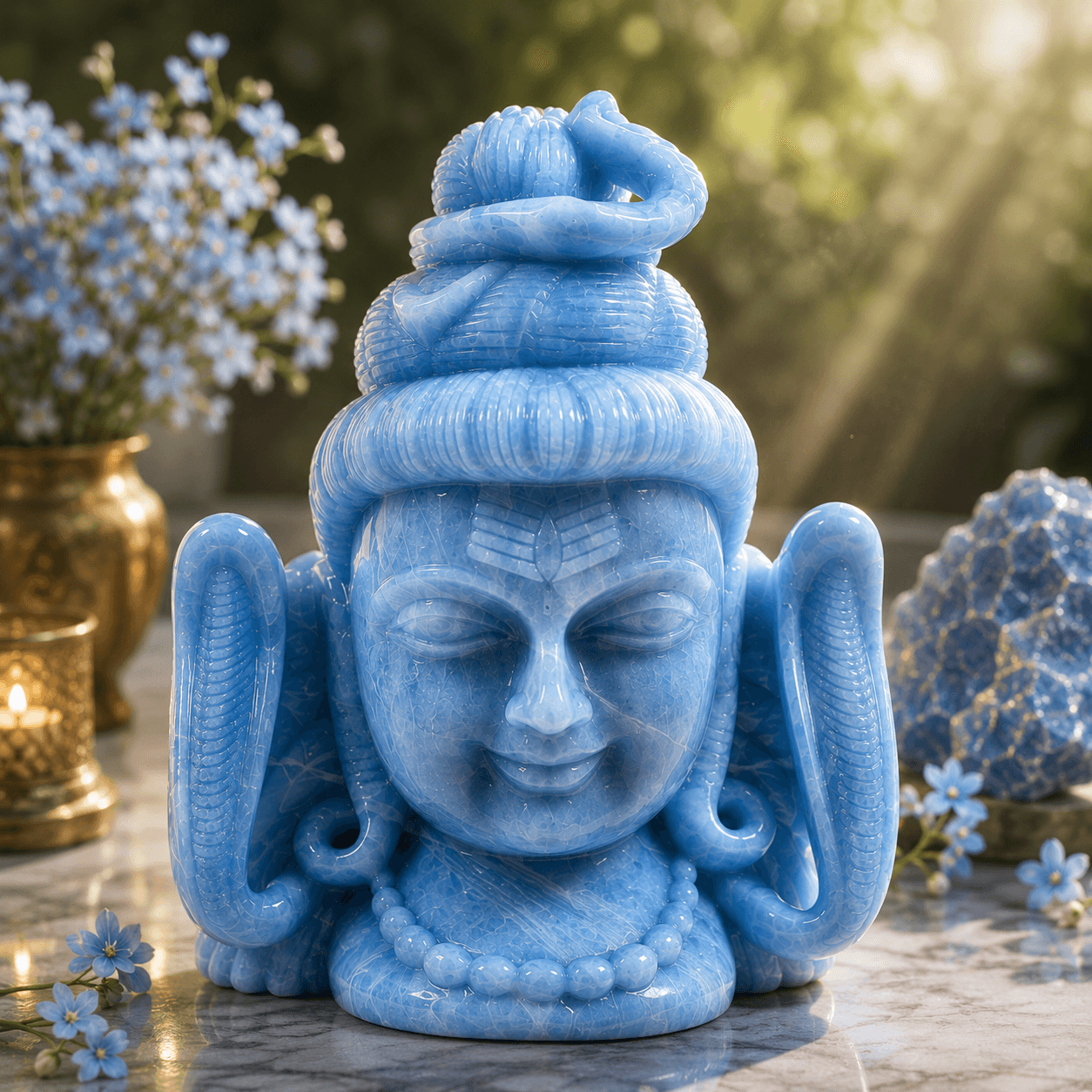 Natural Blue Calcite Lord Shiva Idol – Handcrafted Meditating Shiva Head 1