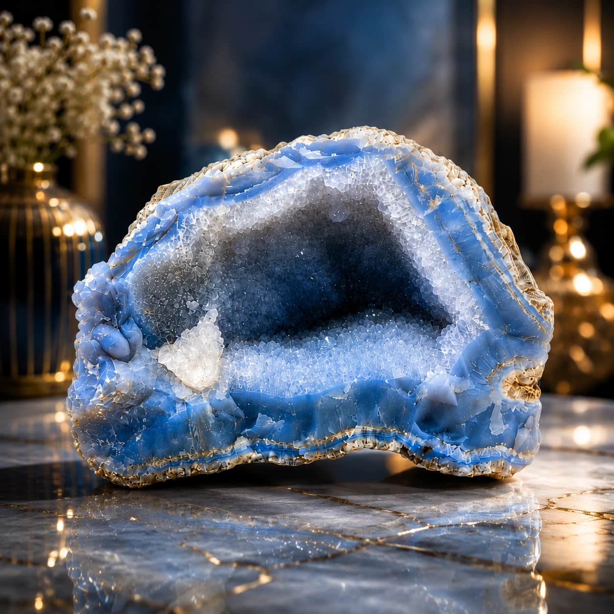 Natural Blue Lace Agate Geode | Premium Crystal Druzy Display Stone | Luxury Home Decor 1