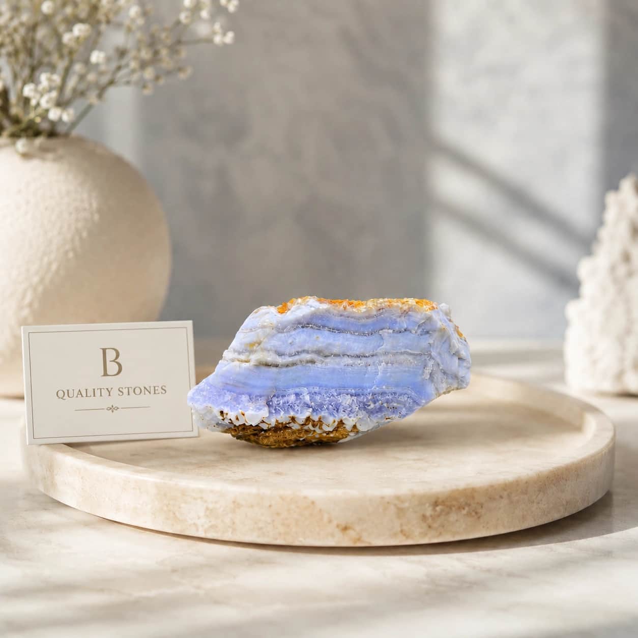 Natural B Quality Blue Lace Agate Raw Rough Stone | Banded Chalcedony Specimen for Calm Home Décor, Meditation & Collections 1