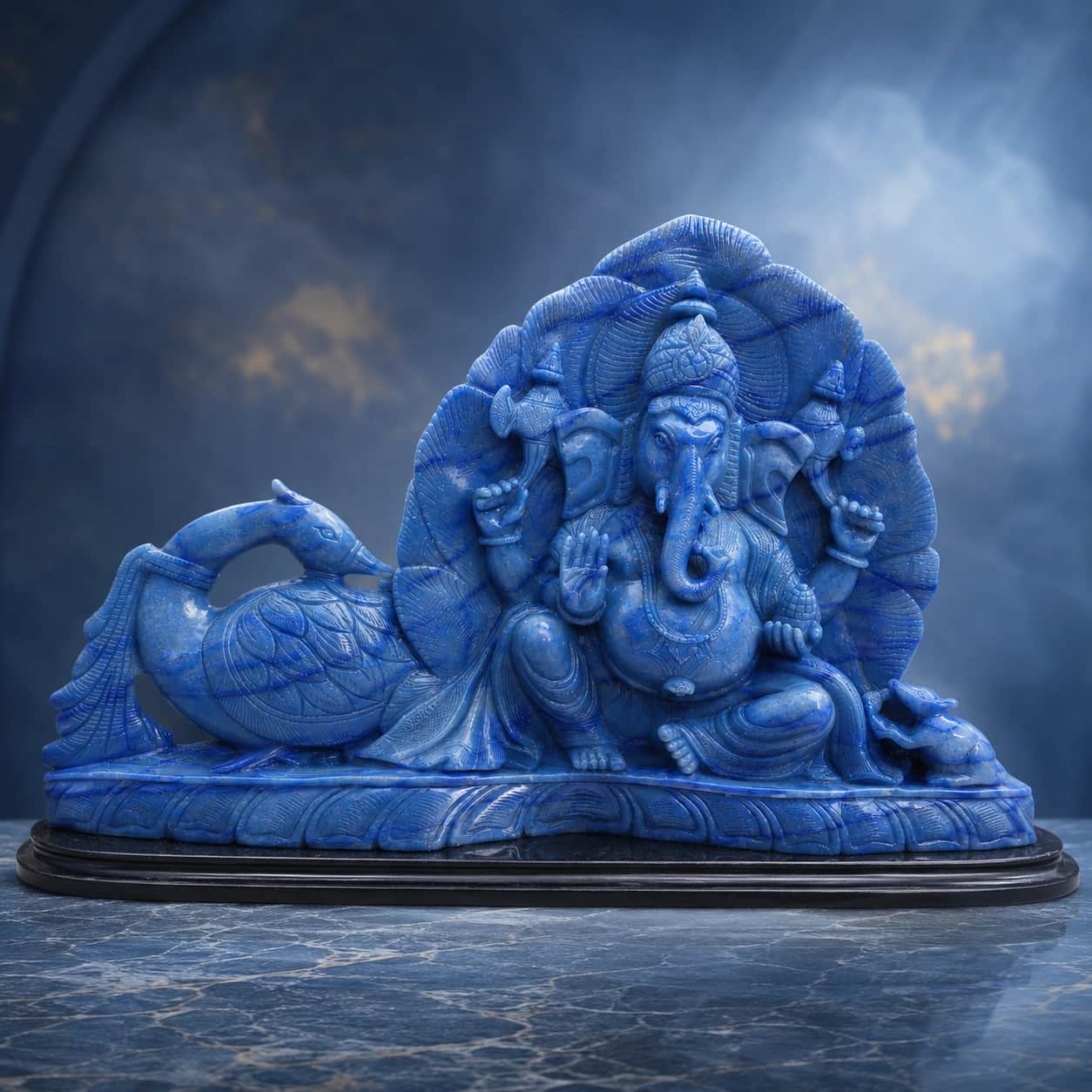 Natural Blue Quartz Ganesha Decor | Hand-Carved Luxury Decorative Sculpture | 63 cm Premium Spiritual Home Decor 1