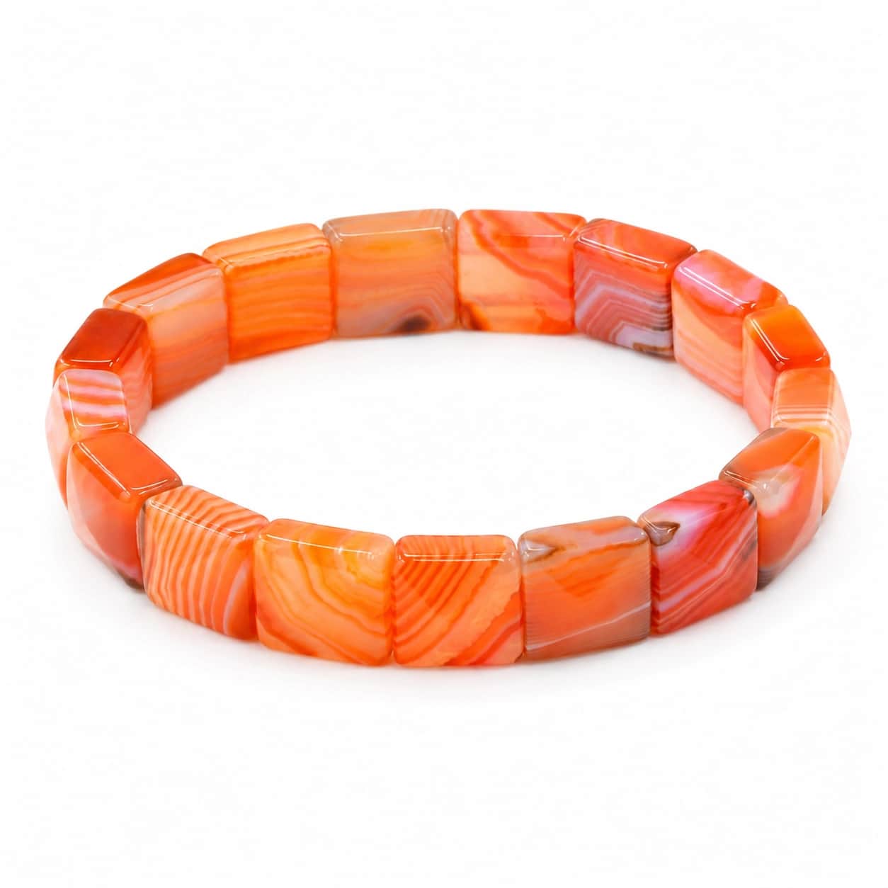 Natural Carnelian Agate Bracelet - Square Tile Bead Stretch Bracelet for Energy, Confidence, Creativity & Vitality | Premium Healing Crystal Jewellery | Unisex 2