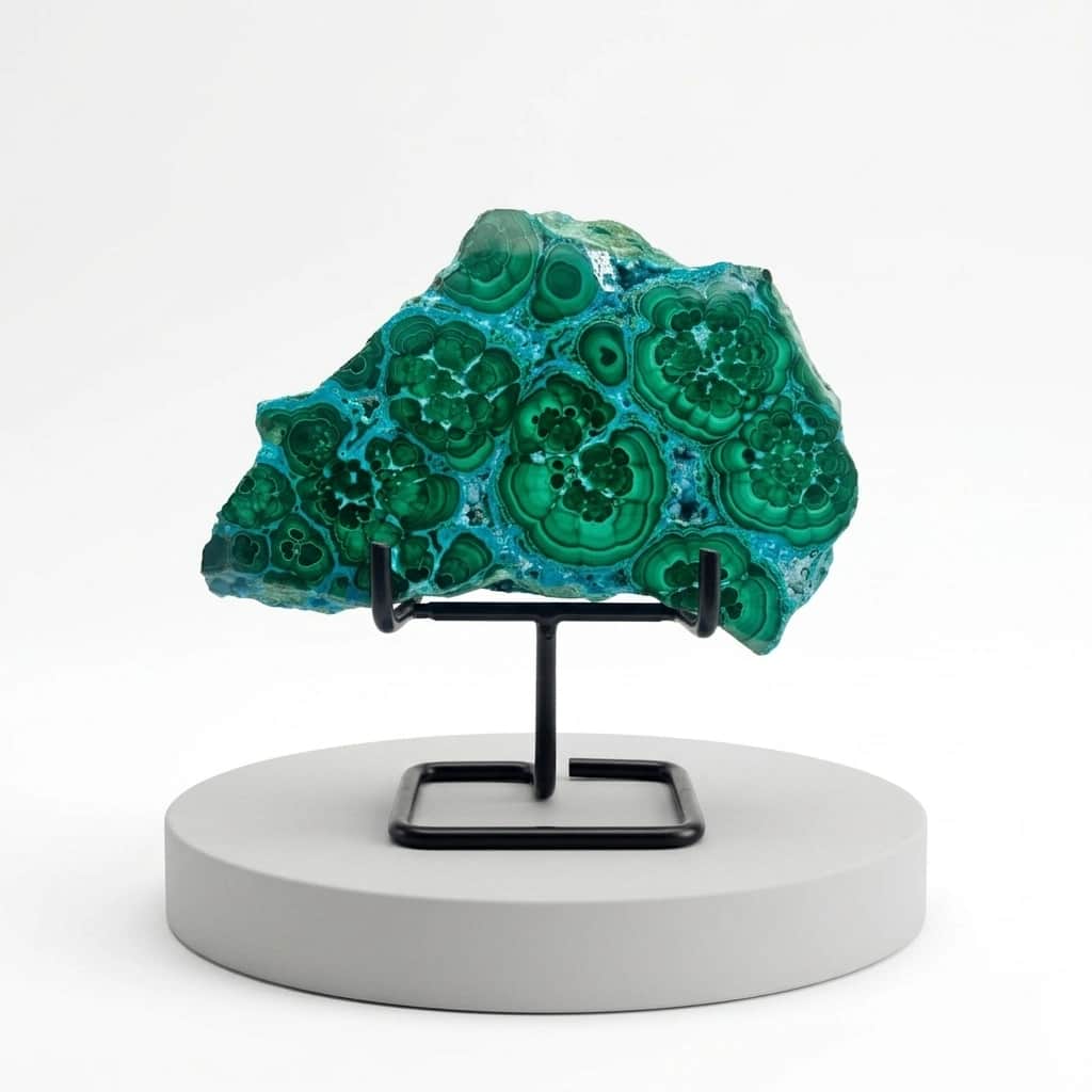 Natural Chrysocolla Malachite Decorative Display Stone on Stand 2