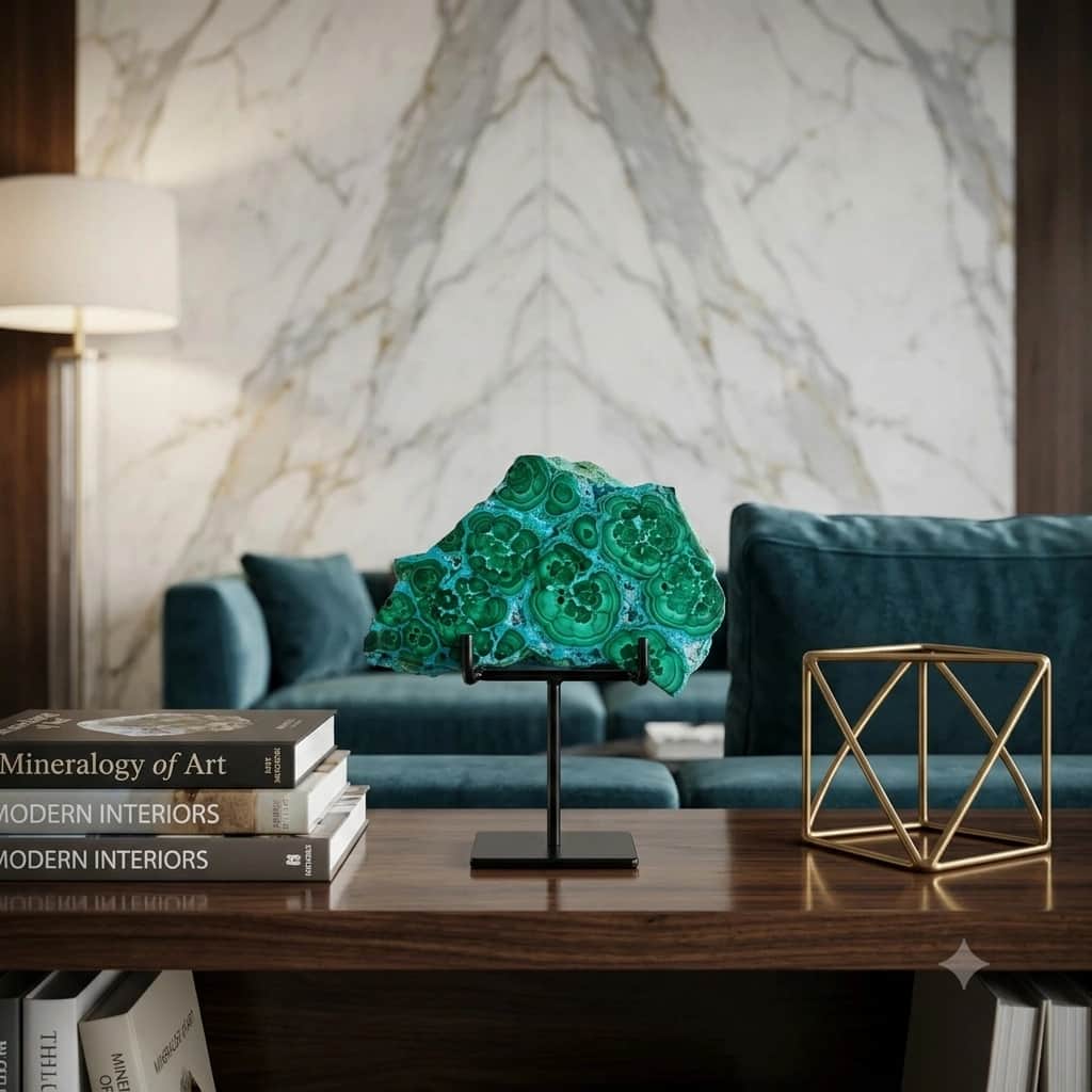 Natural Chrysocolla Malachite Decorative Display Stone on Stand 1