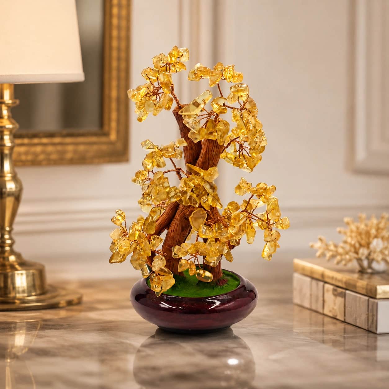 Natural Citrine Gemstone Tree | Handcrafted Crystal Chip Bonsai Decor Accent 1