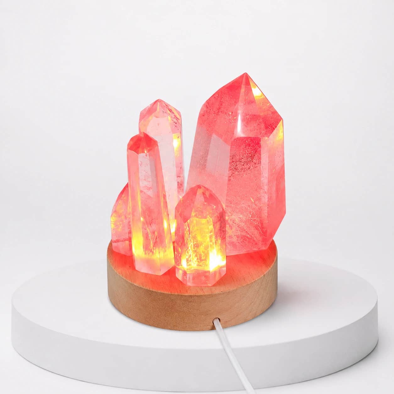 Natural Clear Quartz Crystal LED Lamp with Wooden Base | USB Powered Glowing Crystal Cluster Decor 2