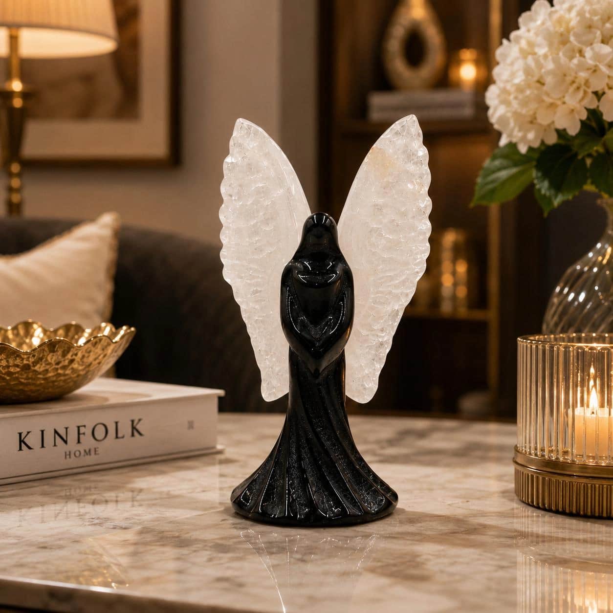 Natural Crystal Angel Collection – Hand-Carved Healing Stone Angel Figurines with Yellow Calcite, Clear Quartz & Rainbow Fluorite Wings 1