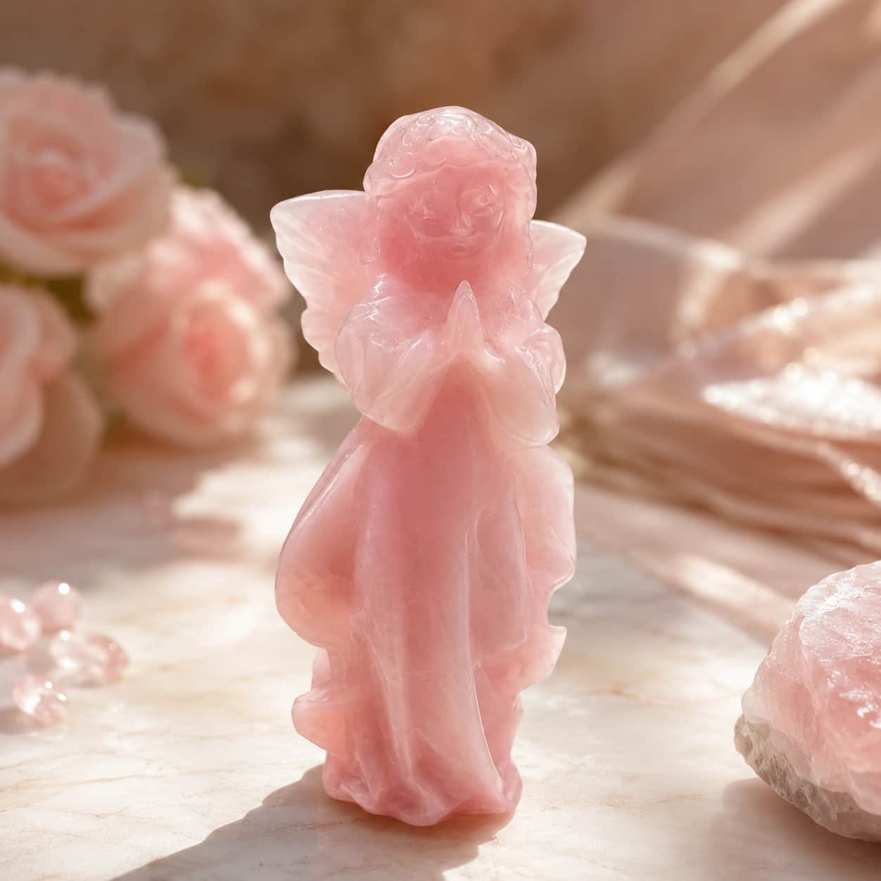 Natural Crystal Angel Statue | Hand-Carved Semi-Precious Stone Angel Figurine for Home Decor, Gifting & Spiritual Protection 1