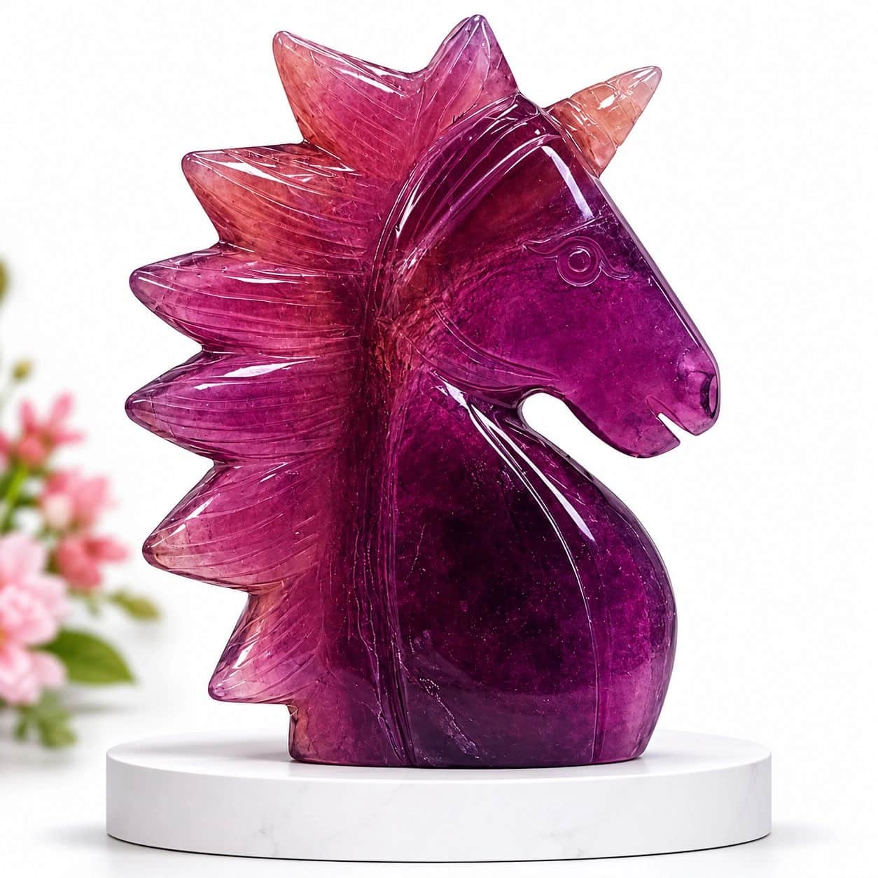 Natural Crystal Horse Sculpture | Hand Carved Green Fluorite & Amethyst Horse Figurine | Premium Stone Home Decor Gift 2