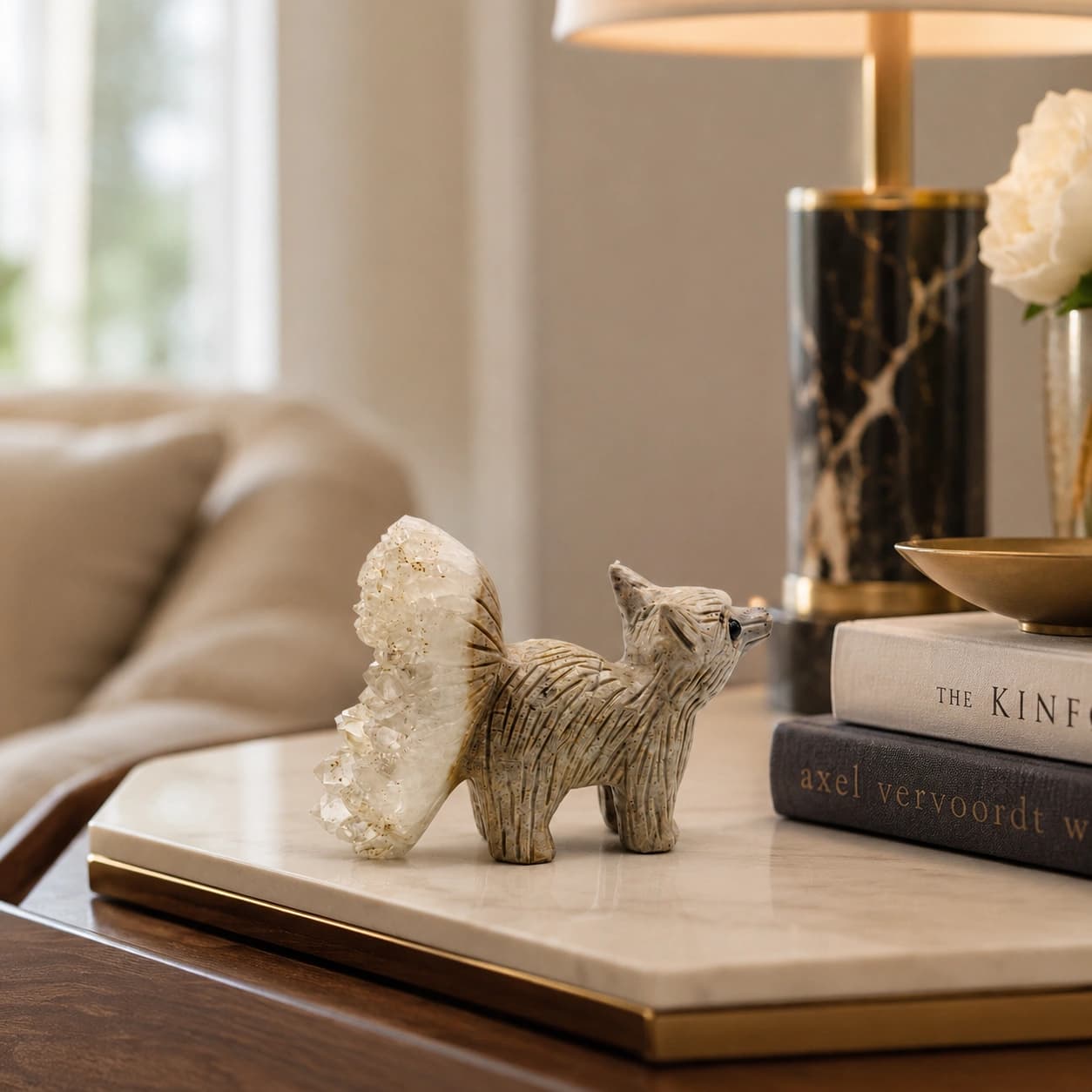 Natural Crystal Quartz Druzy Squirrel Figurine – Hand-Carved Stone Decor