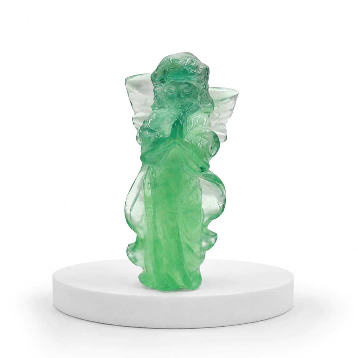 Natural Fluorite Angel Figurine | Hand-Carved Purple & Green Crystal Angel Decor 2